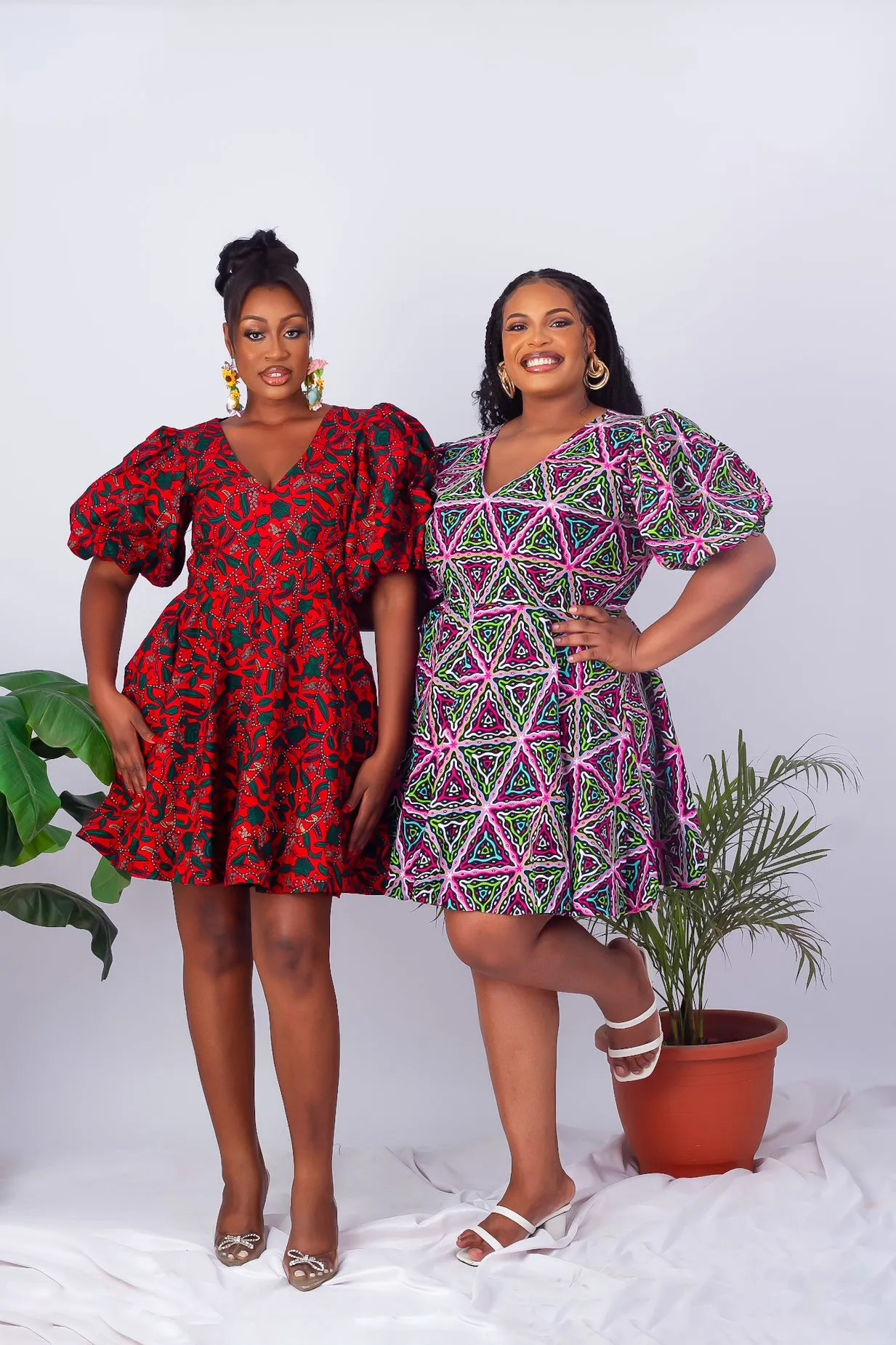 African Print Puff Sleeve Short Dress - Kenya