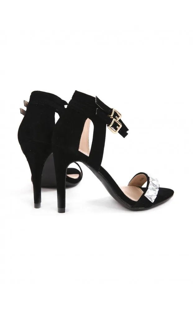 Alcen Suede High Heeled Jewelled Sandals In Black