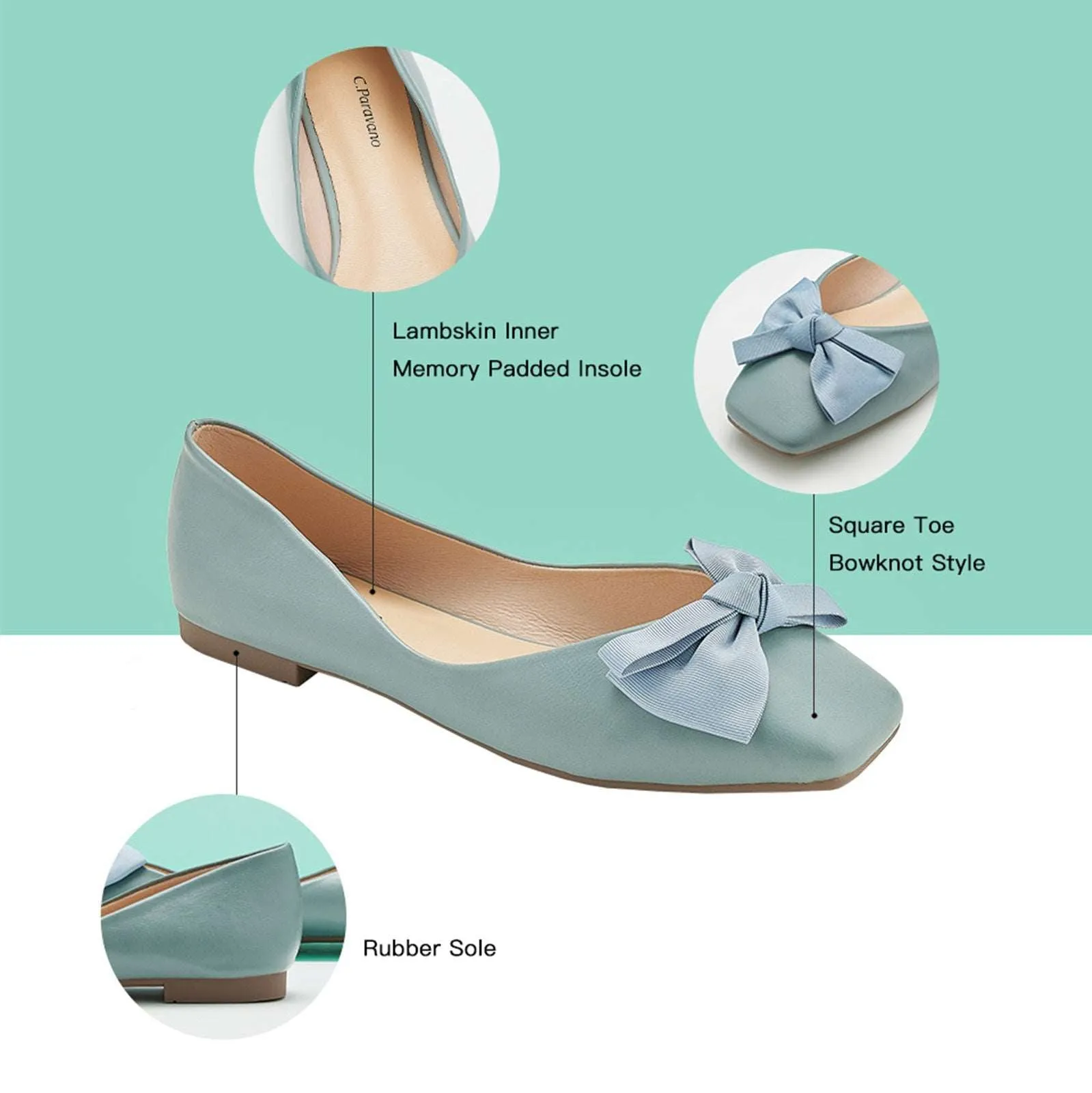 Bow Ballerina Flats (Eva) Blue