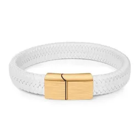 Classy Men White & Gold Braided Leather Bracelet