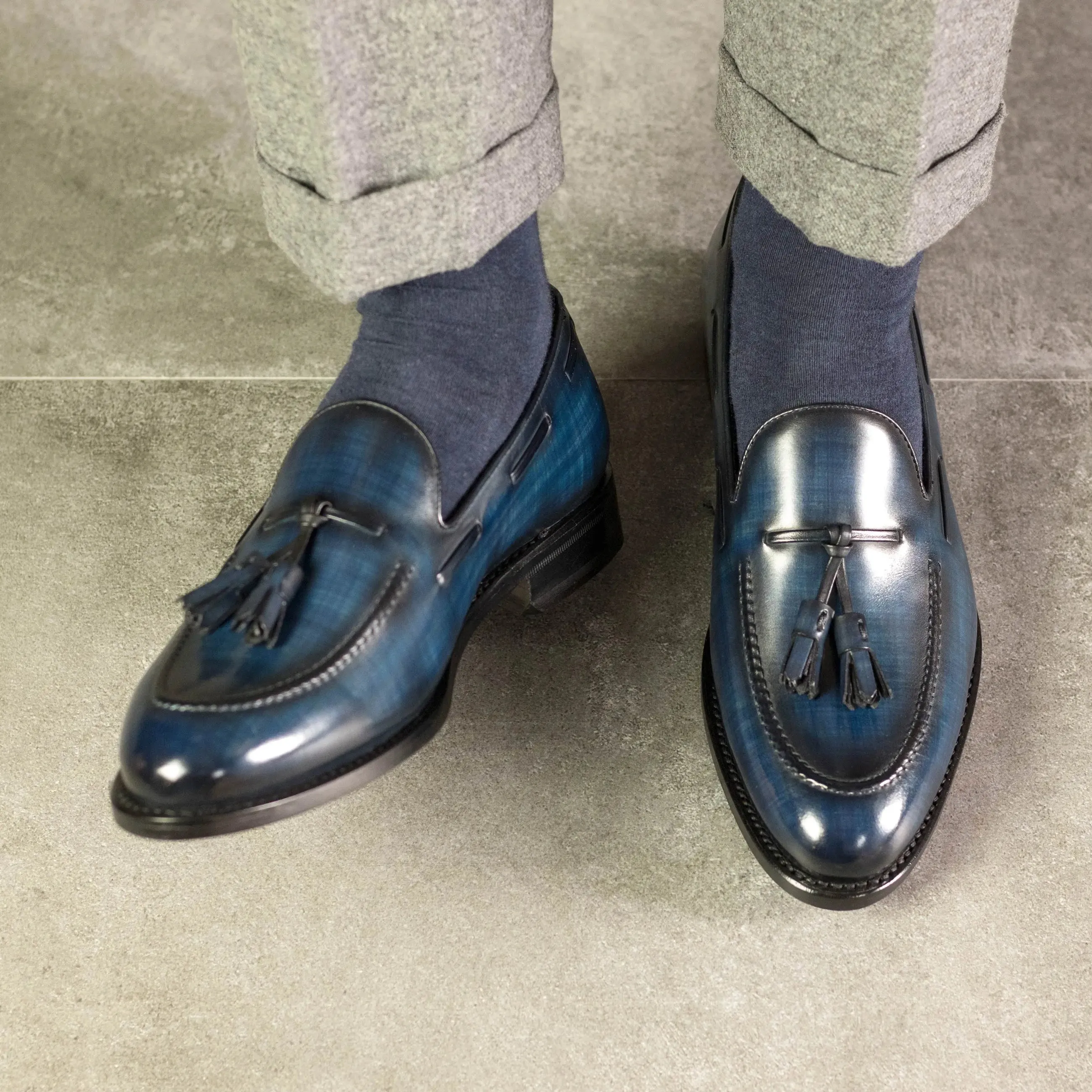 DapperFam Luciano in Denim Men's Hand-Painted Patina Loafer