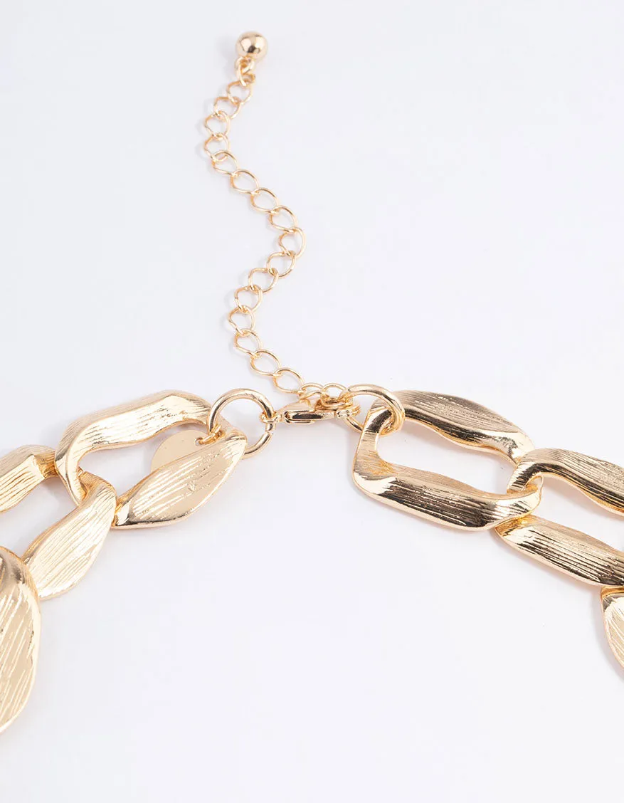 Gold Chunky Hammered Chain Link Necklace