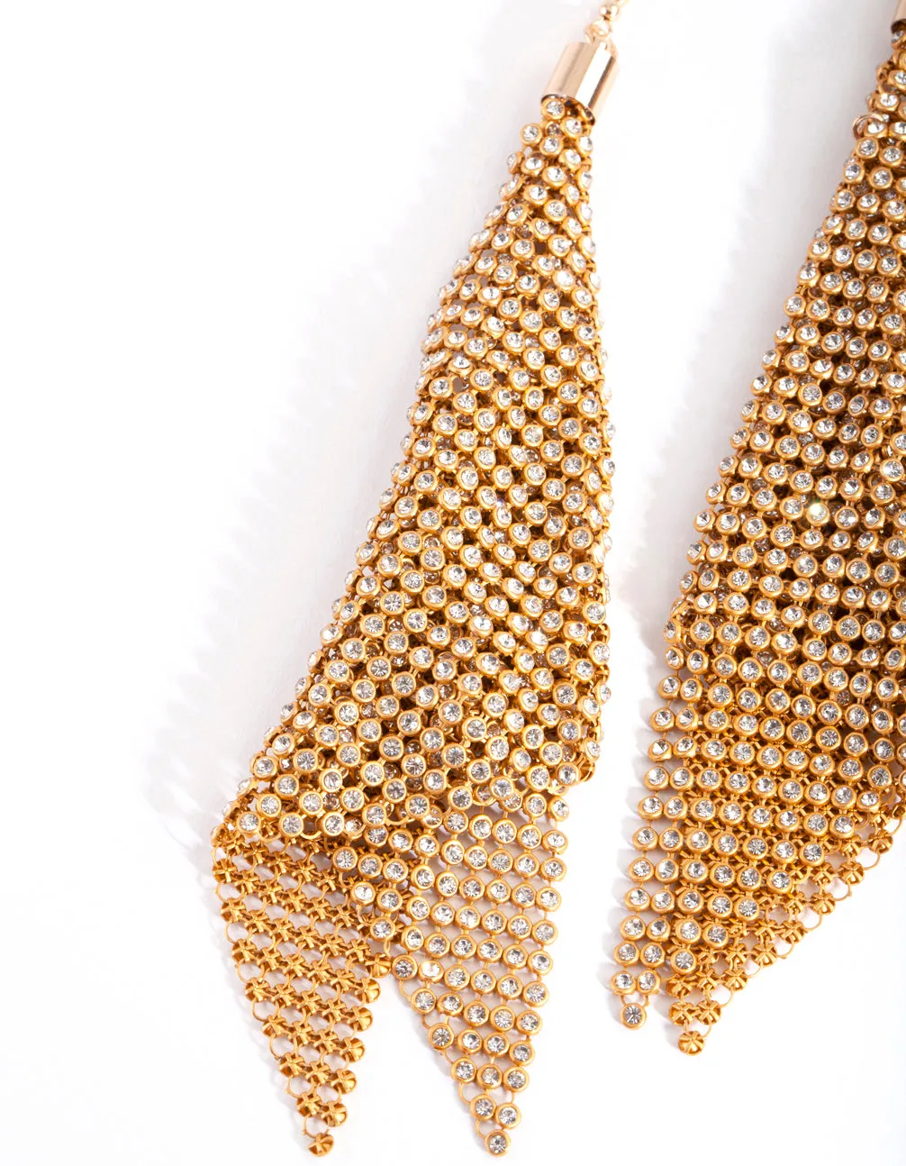 Gold Extra Large Diamante Mesh Drop Earrings