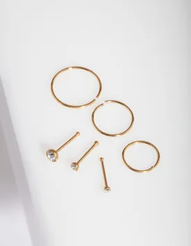 Gold Nose Stud & Hoop 6-Pack