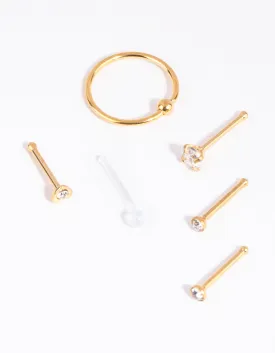 Gold Surgical Steel Mix Stud Ring Nose 6-Pack