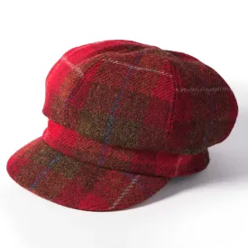 Harris Tweed Ladies Baker Boy Cap - Red Check by Failsworth