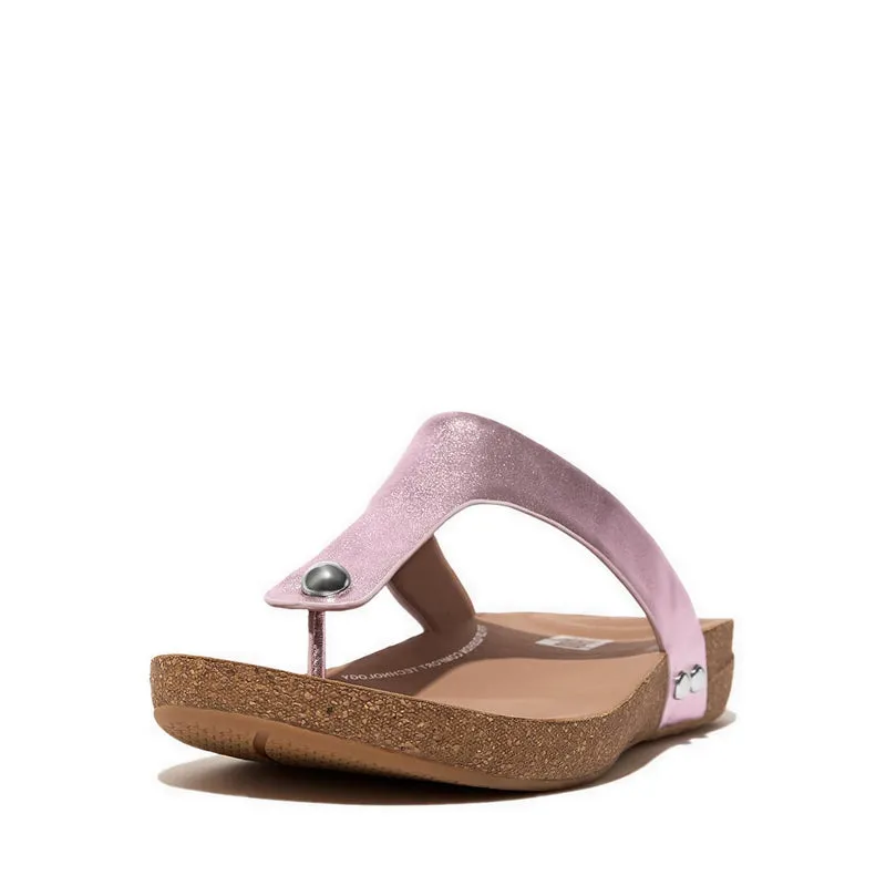 iQUSHION METALLIC-LEATHER TOE-POST SANDALS