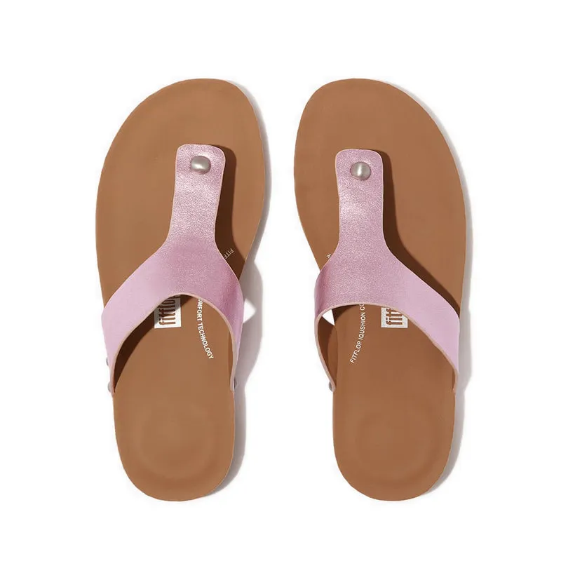 iQUSHION METALLIC-LEATHER TOE-POST SANDALS