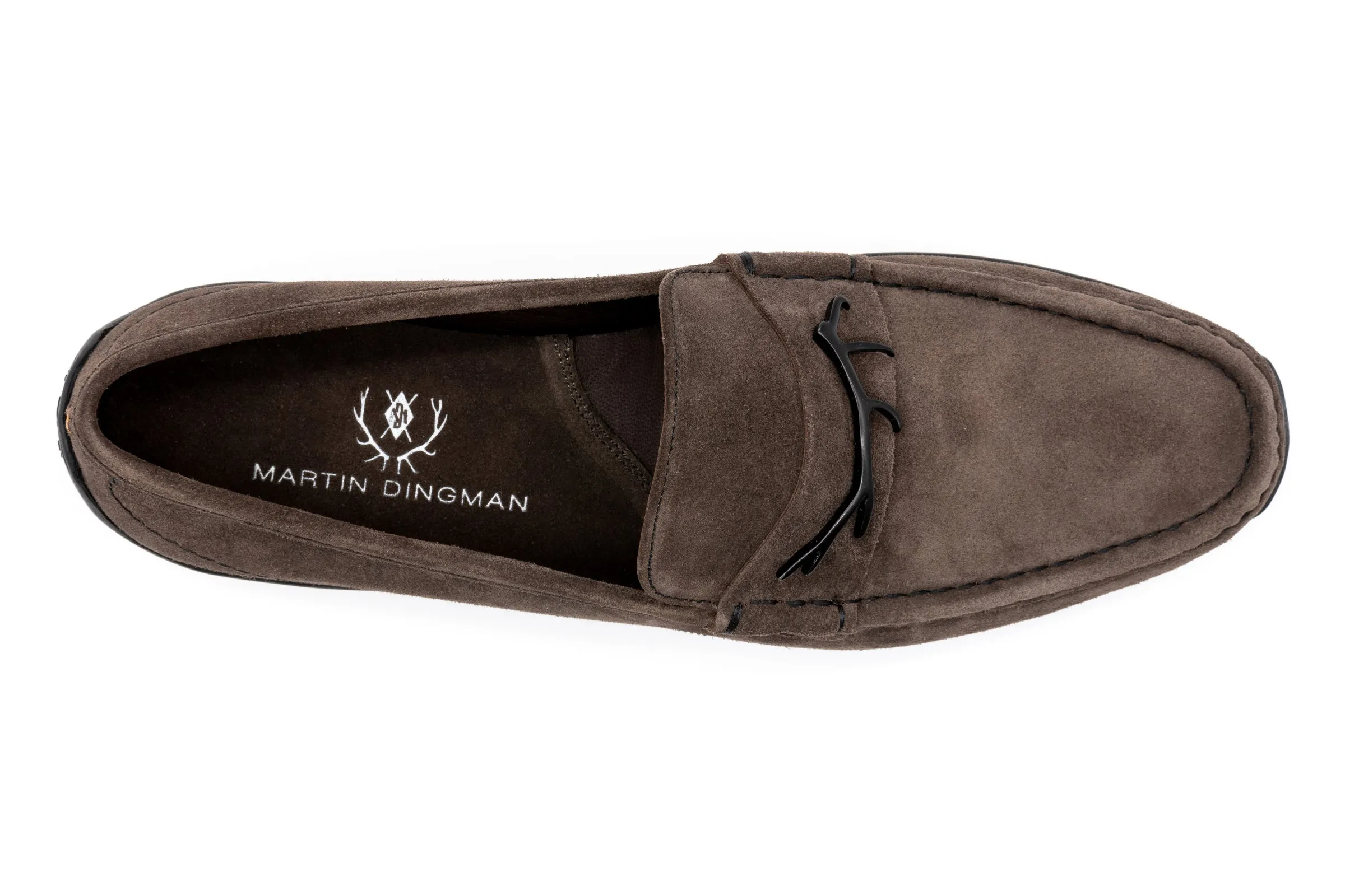 Jameson Suede Antler Bit Loafers - Smoke