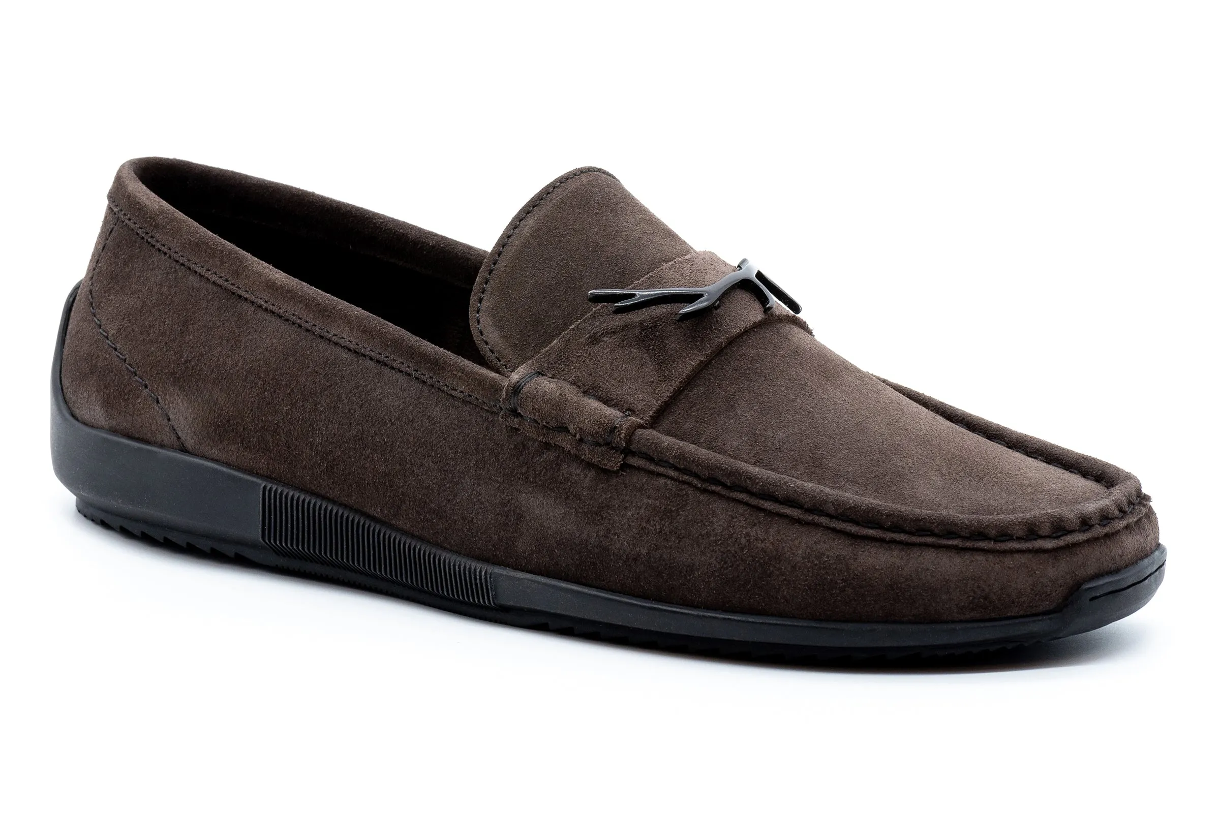 Jameson Suede Antler Bit Loafers - Smoke