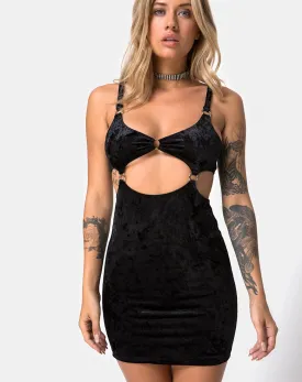 Jezabel Dress in Black Crushed Velvet