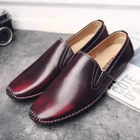 Men Casual Comfy Genuine Leather Slip On Flat Loafers