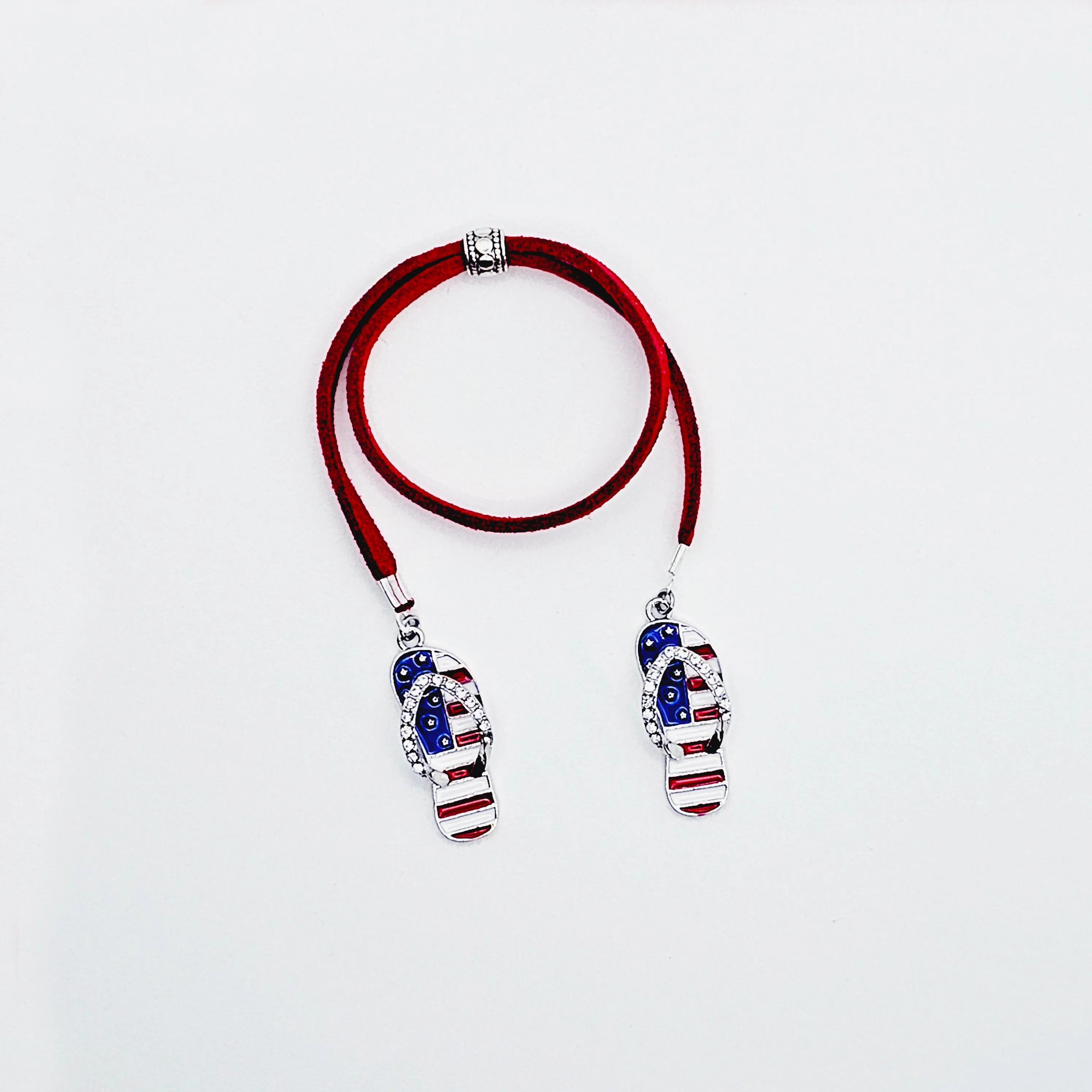 Penis Noose Bracelet with Patriotic Flip Flop Pendants. Fun Genital Jewelry for Men.