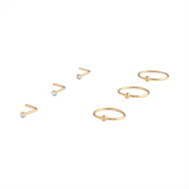 Shiny Gold Ball Nose Ring Stud 6-Pack