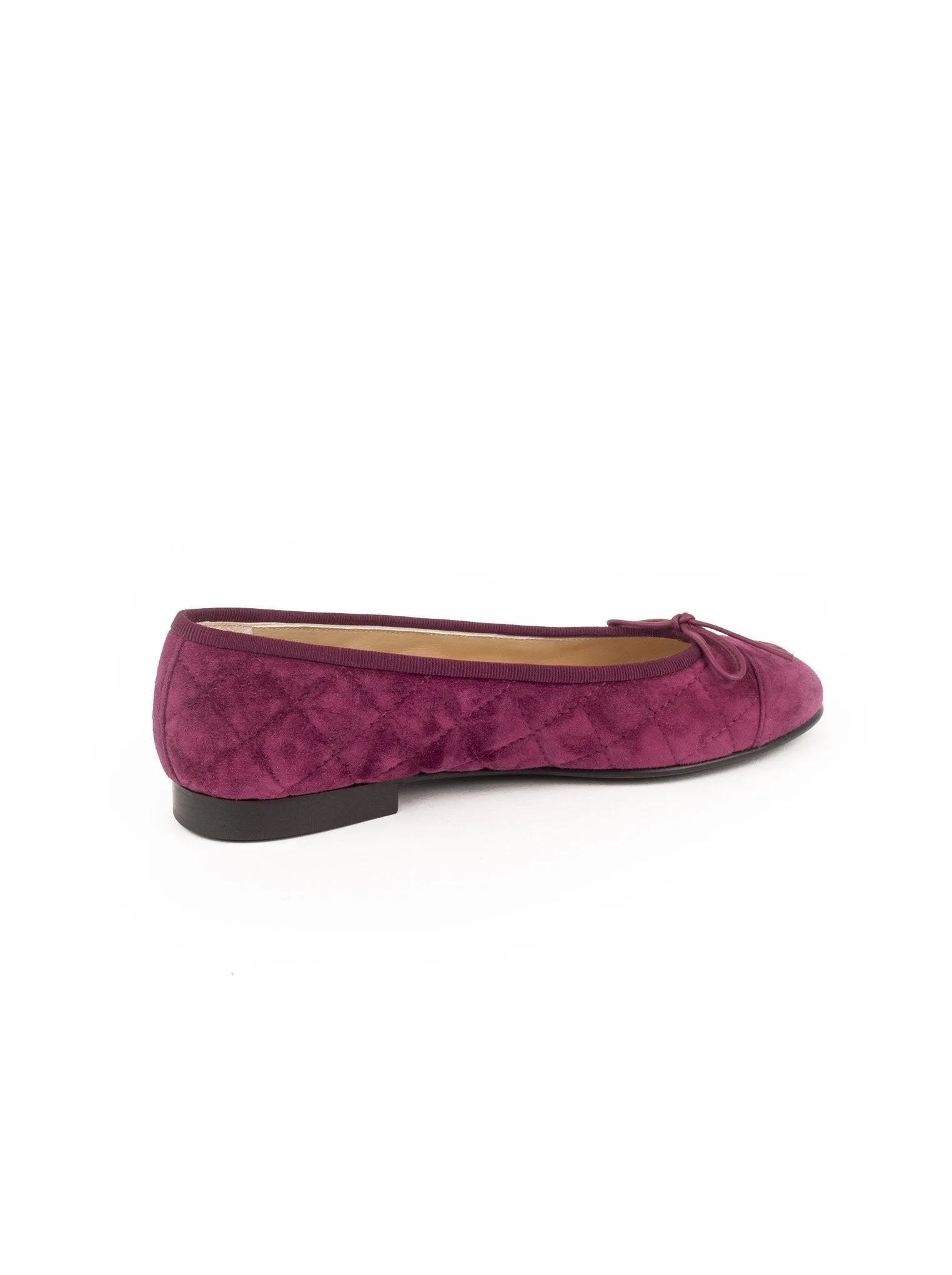 Suede Quilted Ballerina Flats - Dark Pink