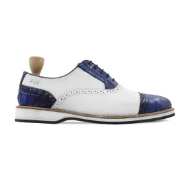 Trosa - Men's White and Blue Calf Leather Oxford Shoe