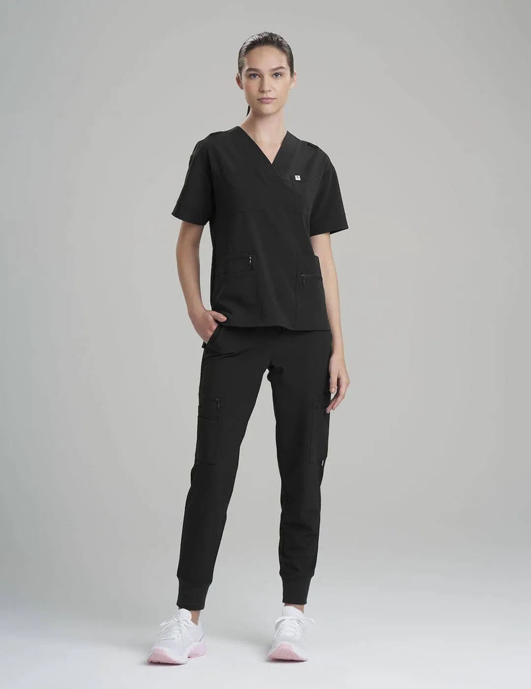 Womens 8-Pocket V-Neck Scrub Top - Black